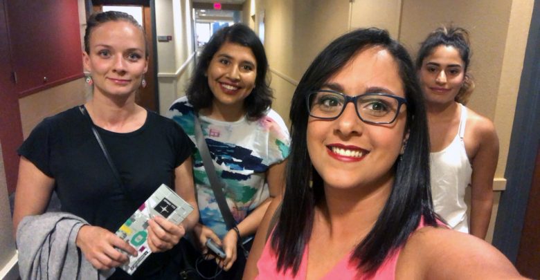 Breitbart lab members present their research at the Aquatic Virus Workshop in Lincoln, Nebraska. From left to right: Anni Djurhuus, Natalie Sawaya, Natalia Lopez, Kema Malki