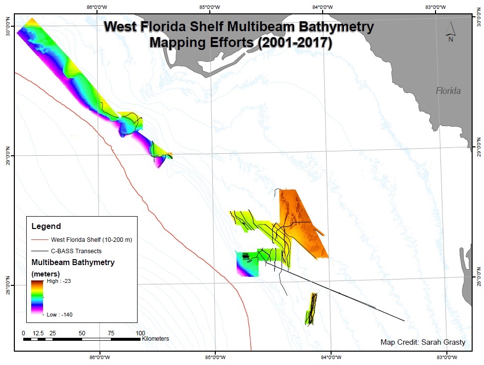 West Florida Shelf Multibeam Bathymetry Mapping Efforts 2001-2017