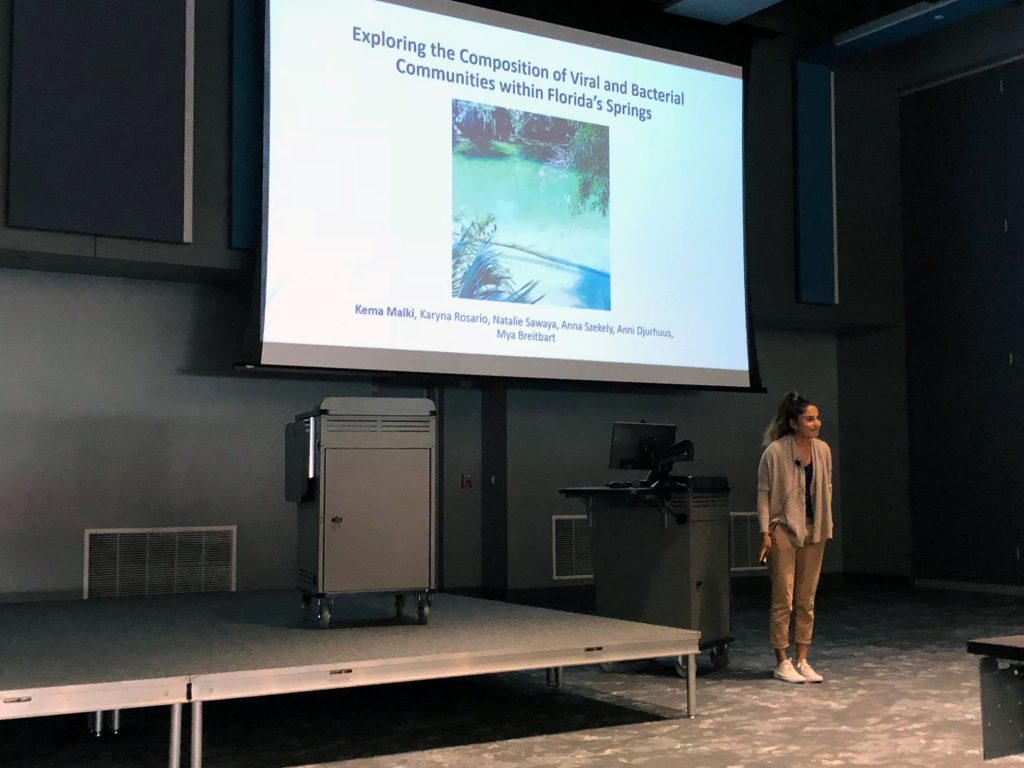 PhD student Kema Malki presents her research entitled "Exploring The Viral And Bacterial Communities In Florida’s Freshwater Springs"