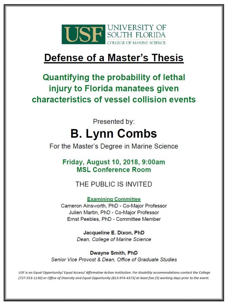 B. Lynn Combs, For the Master’s Degree in Marine Science