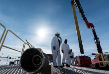 Gravity corer on deck of the drilling platform separated from Subglacial Lake Mercer by a kilometer of ice. Photo Credit: Kathy Kasic, SALSA