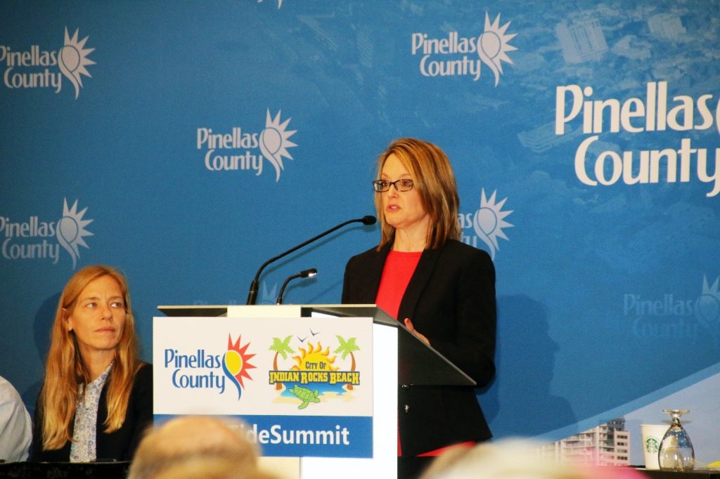 Kelly Hammer Levy, Division Director for Pinellas County Environmental Management and USFCMS alumna, summarizes the County response plan to red tide. Kelly Hammer Levy, Division Director for Pinellas County Environmental Management and USFCMS alumna, summarizes the County response plan to red tide.