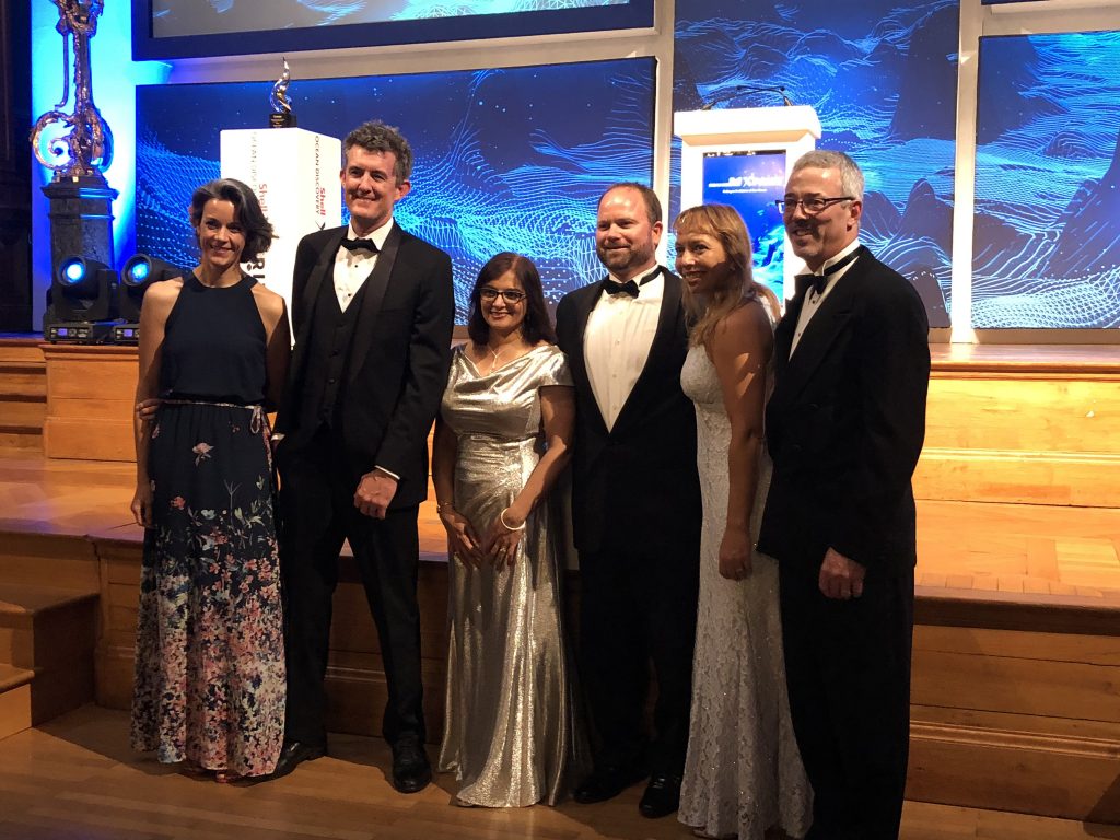 USFCMS represented at the Shell Ocean Discovery XPRIZE awards ceremony. From left to right: Aida Alvera Azcarate, Drew Remsen, Jyotika Virmani, Jay Law, Chris Kellogg, and David Mearns. USFCMS represented at the Shell Ocean Discovery XPRIZE awards ceremony. From left to right: Aida Alvera Azcarate, Drew Remsen, Jyotika Virmani, Jay Law, Chris Kellogg, and David Mearns.