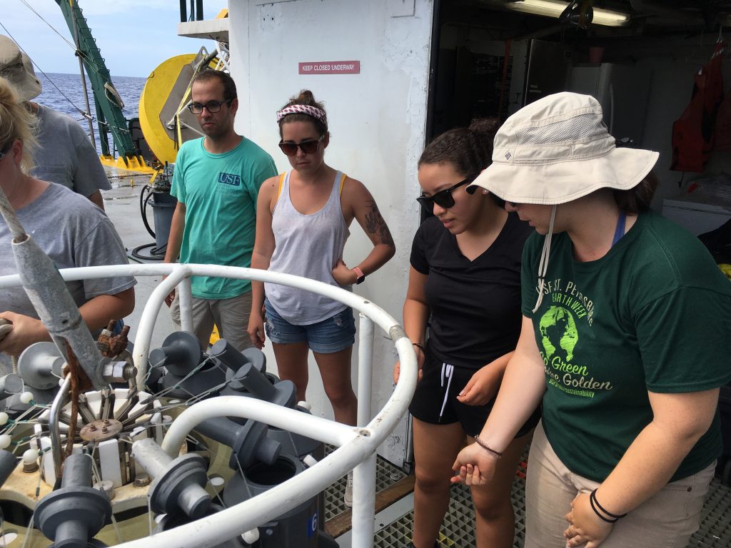 abby-blackburn-explaining-methods-of-ctd-cast-to-fellow-interns-before-water-sampling