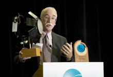 Dr. Glenn Parsons speaking at the awards ceremony for the 2007 World Wildlife Fund SmartGear Competition for which he received Runner-Up for his work on shrimp trawl bycatch reduction. Photo courtesy of Glenn Parsons.