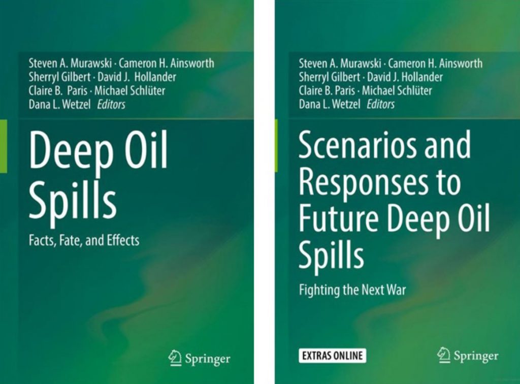 This Two Volume Book series synthesizes oil spill science since Deepwater Horizon. The books contain 63 chapters collaboratively authored by over 150 researchers (representing academia, oil industry, and government scientists and contractors). Images used with permission from Springer’s publishing editor for life sciences