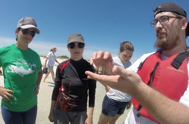 Ben Ross teaching other graduate students about sediments and mangroves during the summer Experiential Learning in Marine Science field course