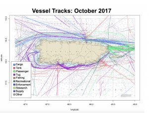 Ship tracks near Puerto Rico in October 2017 Ship tracks near Puerto Rico in October 2017