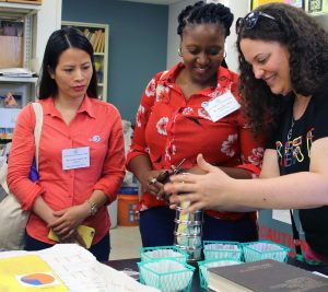 The participants explored coastal sediments in Dr. Pamela Hallock Muller’s lab as part of their introduction to the nearly 30-year-old Oceanography Camp for Girls The participants explored coastal sediments in Dr. Pamela Hallock Muller’s lab as part of their introduction to the nearly 30-year-old Oceanography Camp for Girls